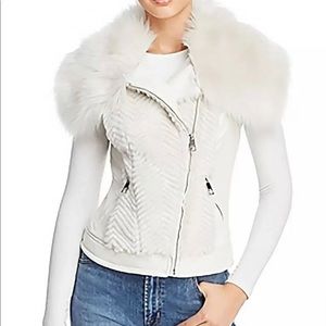Guess | Posh Faux Fur & Faux Leather Vest | Cream White Multi